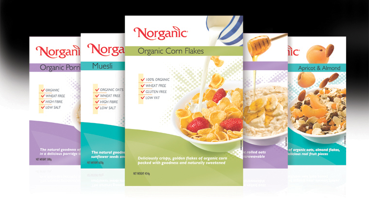 Norganic cereal box packaging